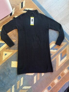 Hilary Radley Black Ribbed Mock-Neck Half-Zip Sweater